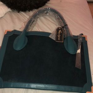 Foley and Corinna Frankie satchel in peacock